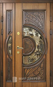 Железная входная дверь со стеклом №80 внешняя - фото